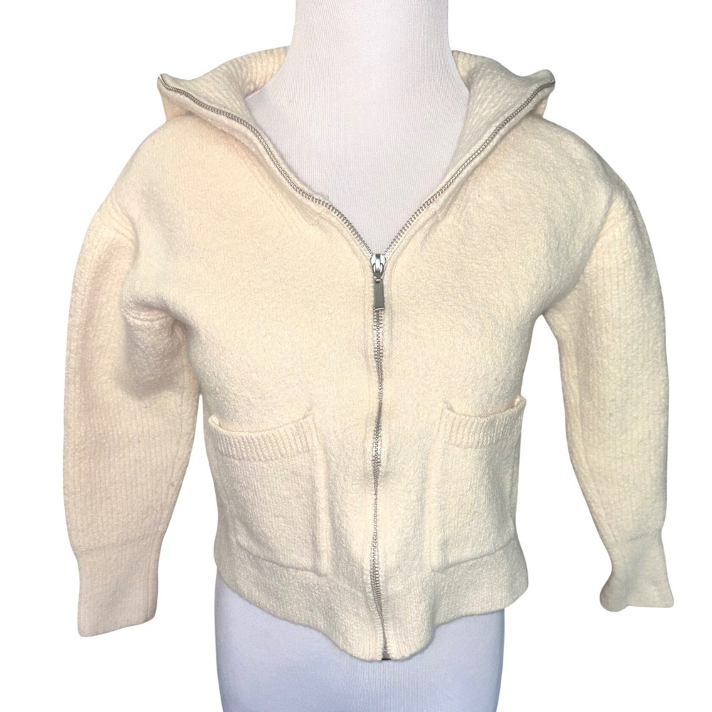 La Ligne New York Full Zip Cropped Sweater Womens Small Cream Ivory Knit Jacket